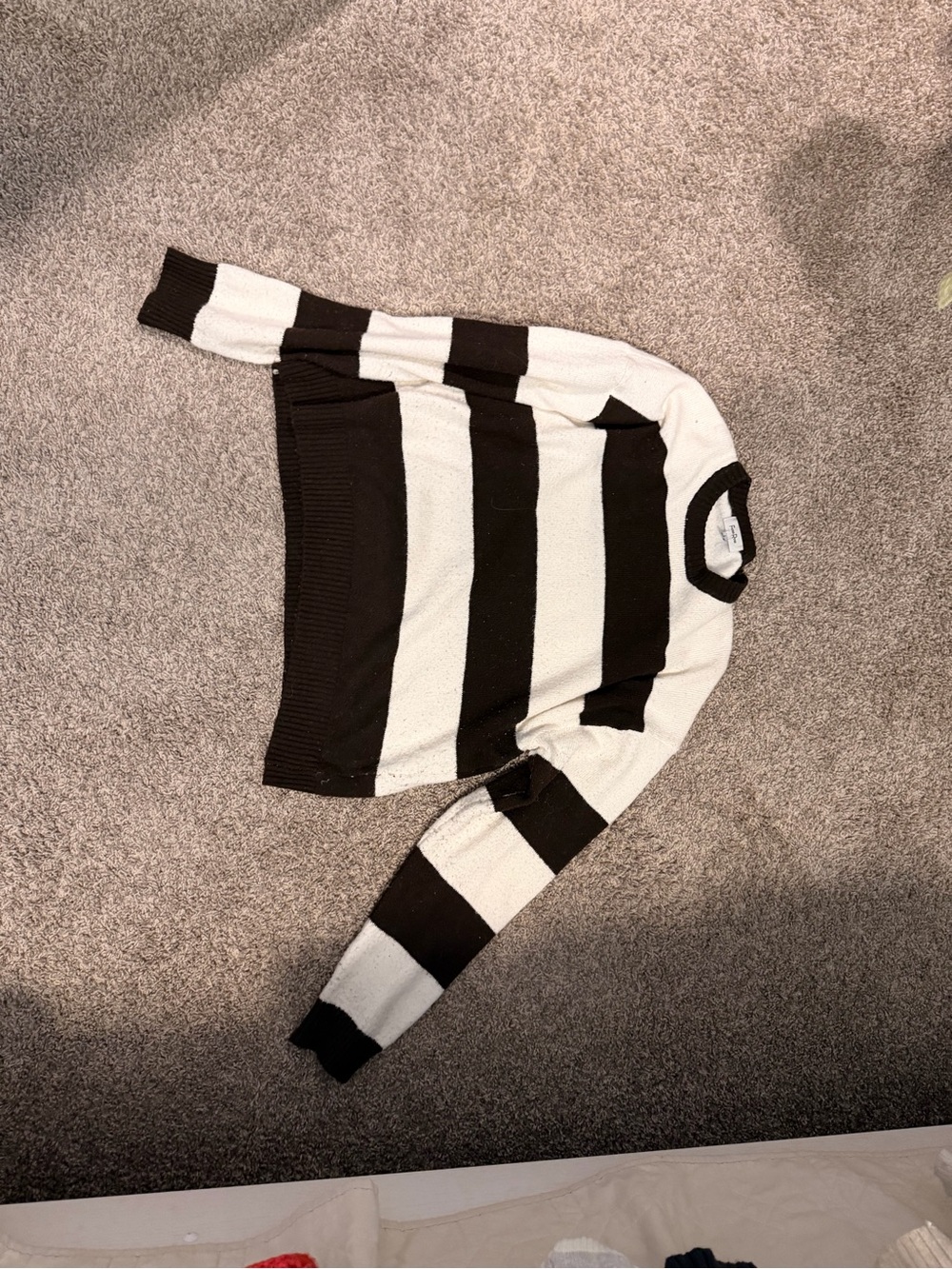 Black and White Striped Crew Neck Sweater